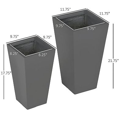 Outsunny 2-Pack MgO Flower Pots with Drainage Hole, Outdoor Planters, Gray