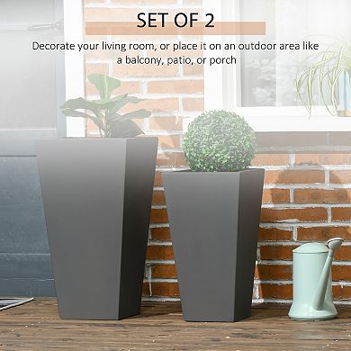 Outsunny 2-Pack MgO Flower Pots with Drainage Hole, Outdoor Planters, Gray