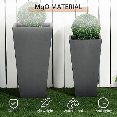 Outsunny 2-Pack MgO Flower Pots with Drainage Hole, Outdoor Planters, Gray