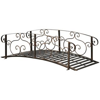 Outsunny 6FT Garden Bridge with Safety Rails Decorative Pond Bridge, Bronze