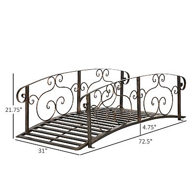 Outsunny 6FT Garden Bridge with Safety Rails Decorative Pond Bridge, Bronze