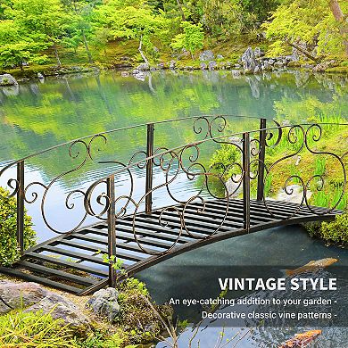 Outsunny 6FT Garden Bridge with Safety Rails Decorative Pond Bridge, Bronze