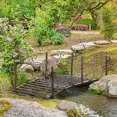 Outsunny 6FT Garden Bridge with Safety Rails Decorative Pond Bridge, Bronze