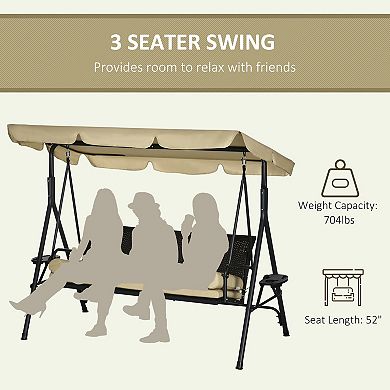 Outsunny 3-Seat Porch Swing with Canopy Outdoor Swing w/ Cushion, Pillows