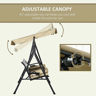 Outsunny 3-Seat Porch Swing with Canopy Outdoor Swing w/ Cushion, Pillows