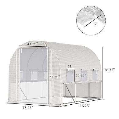 Outsunny 10' x 7' x 7' Walk-in Tunnel Greenhouse, Outdoor Plant Nursery with Anti-Tear PE Cover, Zipper Doors and Mesh Windows, White