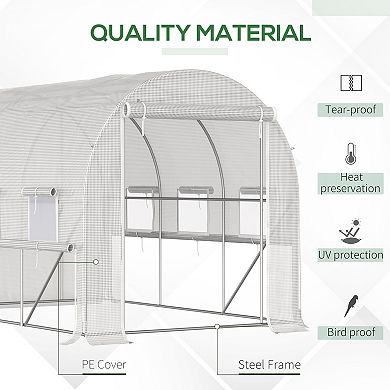 Outsunny 10' x 7' x 7' Walk-in Tunnel Greenhouse, Outdoor Plant Nursery with Anti-Tear PE Cover, Zipper Doors and Mesh Windows, White