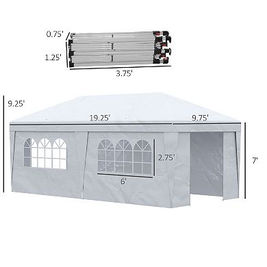 Outsunny 19' x 10' Pop Up Canopy with Sidewalls, Height Adjustable Large Party Tent with Leg Weight Bags, Double Doors and Wheeled Carry Bag, Event Shelter Gazebo for Garden, Patio, White