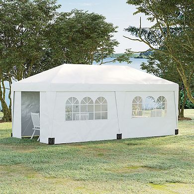 Outsunny 19' x 10' Pop Up Canopy with Sidewalls, Height Adjustable Large Party Tent with Leg Weight Bags, Double Doors and Wheeled Carry Bag, Event Shelter Gazebo for Garden, Patio, White