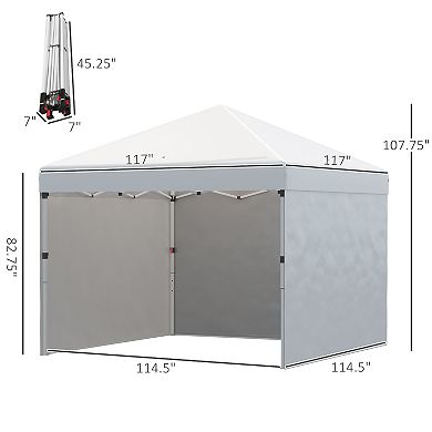 Outsunny 10' x 10' Pop Up Canopy with 3 Sidewalls and Carry Bag, Cream