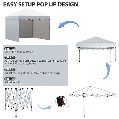 Outsunny 10' x 10' Pop Up Canopy with 3 Sidewalls and Carry Bag, Cream