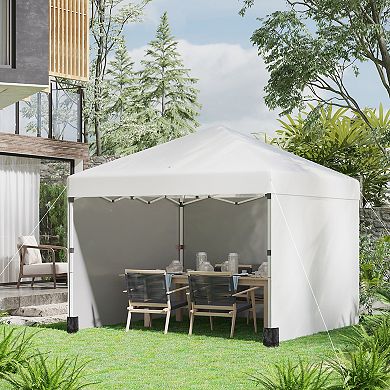 Outsunny 10' x 10' Pop Up Canopy with 3 Sidewalls and Carry Bag, Cream