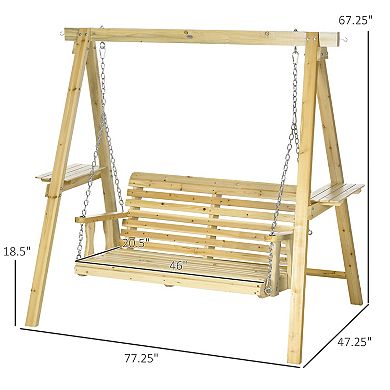 Outsunny 2-Seat Patio Swing Chair, Porch Swing with Stand Natural
