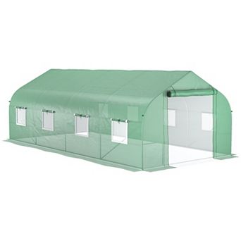 Outsunny 20' x 10' x 7' Walk-In Greenhouse, Hot House, Roll Up Door, Green