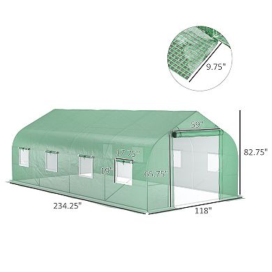 Outsunny 20' x 10' x 7' Walk-In Greenhouse, Hot House, Roll Up Door, Green