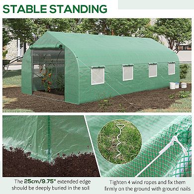 Outsunny 20' x 10' x 7' Walk-In Greenhouse, Hot House, Roll Up Door, Green