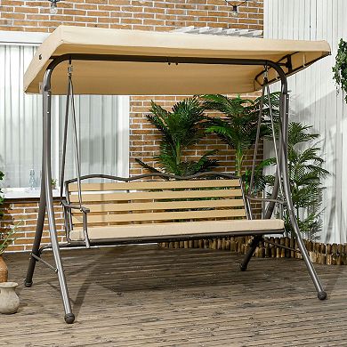 Outsunny 3-Seat Porch Swing with Canopy Outdoor Swing w/ Cushion