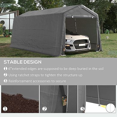 Outsunny 20' x 10' Carport Portable Garage, Heavy Duty Storage Tent, Patio Storage Shelter w/ Anti-UV PE Cover and Double Zipper Doors, for Motorcycle Bike Garden Tools