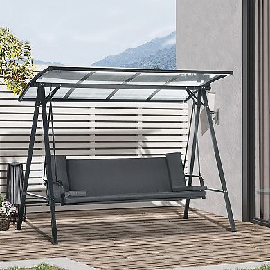 Outsunny 3-seat Patio Swing Chair Hammock Bed w/ Mesh Seats and Cushions, Gray
