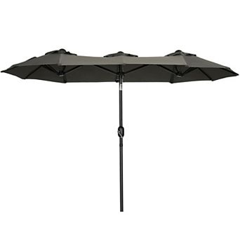 Outsunny Double-sided Patio Umbrella 9.5' Large Outdoor Market Umbrella with Push Button Tilt and Crank, 3 Air Vents and 12 Ribs, for Garden, Deck, Pool, Gray