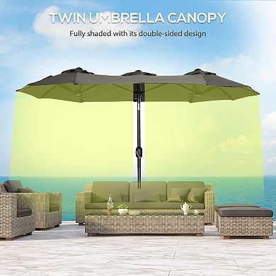 Outsunny Double-sided Patio Umbrella 9.5' Large Outdoor Market Umbrella with Push Button Tilt and Crank, 3 Air Vents and 12 Ribs, for Garden, Deck, Pool, Gray