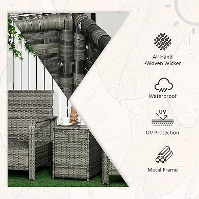 3pc Pe Rattan Garden Wicker Bistro Set 2 Padded Armchair, Table With Storage