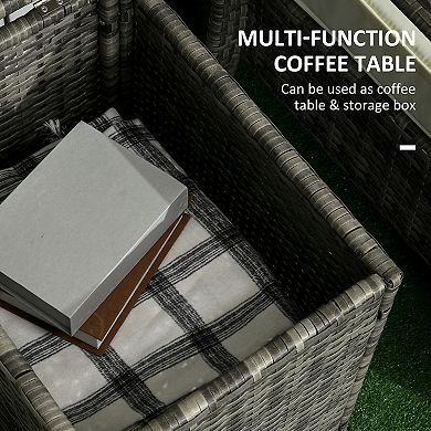 3pc Pe Rattan Garden Wicker Bistro Set 2 Padded Armchair, Table With Storage