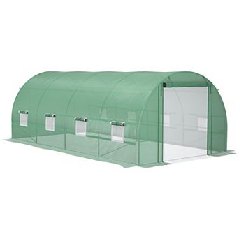 Outsunny Walk-In Tunnel Greenhouse with 8 Windows & Roll Up Door, Green