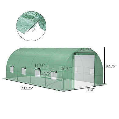 Outsunny Walk-In Tunnel Greenhouse with 8 Windows & Roll Up Door, Green