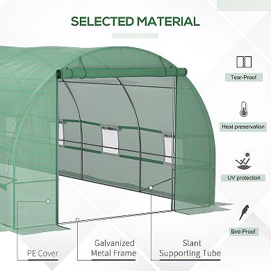 Outsunny Walk-In Tunnel Greenhouse with 8 Windows & Roll Up Door, Green