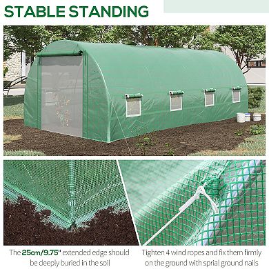 Outsunny Walk-In Tunnel Greenhouse with 8 Windows & Roll Up Door, Green