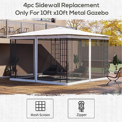 Outsunny 10' x 12' Universal Replacement Mesh Sidewall Netting for Patio Gazebos and Canopy Tents with Zippers, (Sidewall Only) White