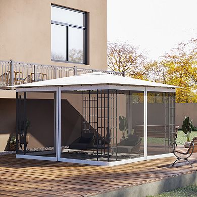 Outsunny 10' x 12' Universal Replacement Mesh Sidewall Netting for Patio Gazebos and Canopy Tents with Zippers, (Sidewall Only) White