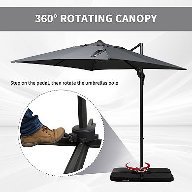 8x8ft Square Patio Offset Cantilever Umbrella 360° Rotation W/ Cross Dark Gray