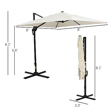 8x8ft Square Patio Offset Cantilever Umbrella 360° Rotation W/ Cross Off White