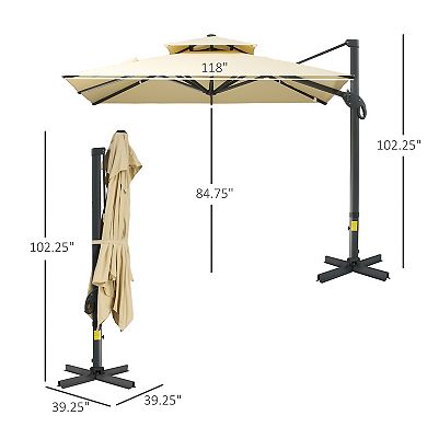Outsunny 10'x10' Rotating Patio Cantilever Umbrella w/ Double-Tier Canopy, Beige