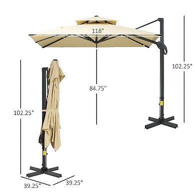 Outsunny 10ft Offset Patio Umbrella with Cross-Base, Rotate, Tilt