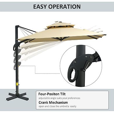 Outsunny 10ft Offset Patio Umbrella with Cross-Base, Rotate, Tilt