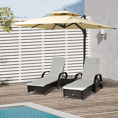 Outsunny 10'x10' Rotating Patio Cantilever Umbrella w/ Double-Tier Canopy, Beige