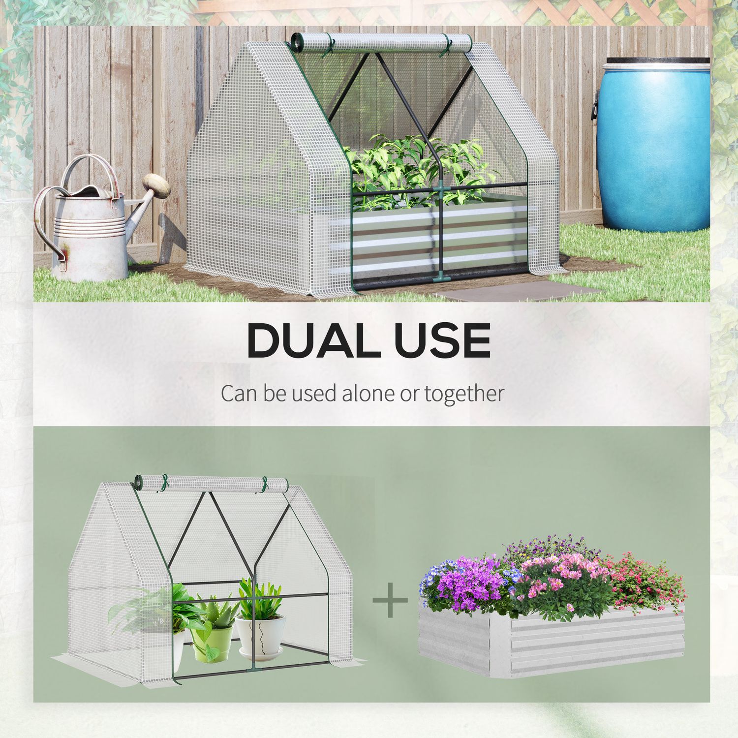 Costway Galvanized Raised Garden Bed With Mini Greenhouse Cover - 71x35.5x36"