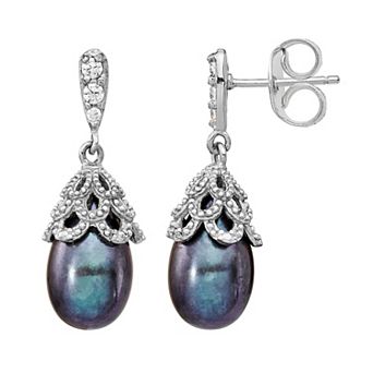 Sophie Miller Sterling Silver Freshwater Cultured Pearl & Cubic Zirconia Earrings