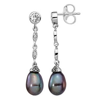 Sophie Miller Sterling Silver Freshwater Cultured Pearl & Cubic Zirconia Earrings