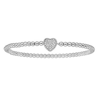 Sophie Miller Sterling Silver Cubic Zirconia Beaded Stretch Bracelet