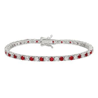 Sophie Miller Sterling Silver Cubic Zirconia & Red Glass Bracelet