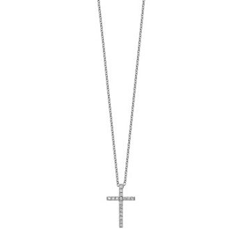 Sophie Miller Sterling Silver Rhodium-Plated Cubic Zirconia Cross Necklace