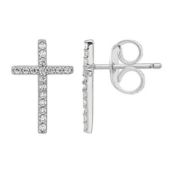 Sophie Miller Sterling Silver Cubic Zirconia Cross Stud Earrings