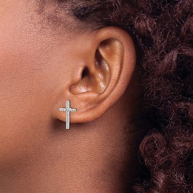 Sophie Miller Sterling Silver Cubic Zirconia Cross Stud Earrings