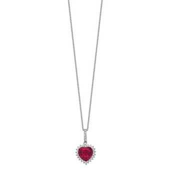 Sophie Miller Sterling Silver Lab-Created Ruby & Cubic Zirconia Heart Necklace