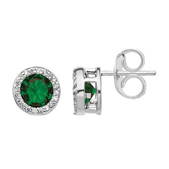 Sophie Miller Sterling Silver Green Cubic Zirconia Earrings