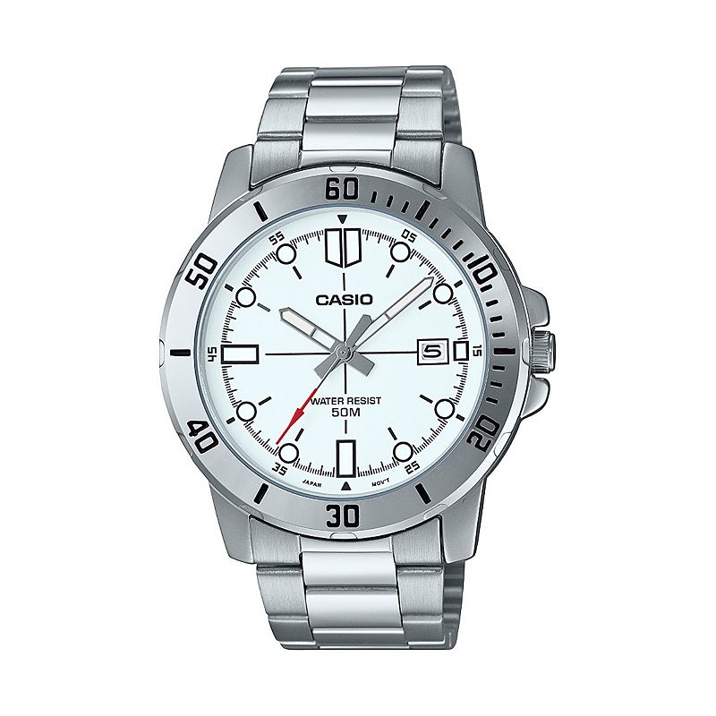 Casio Men's Stainless Steel Diver Analog Bracelet Watch, Size: Large, White